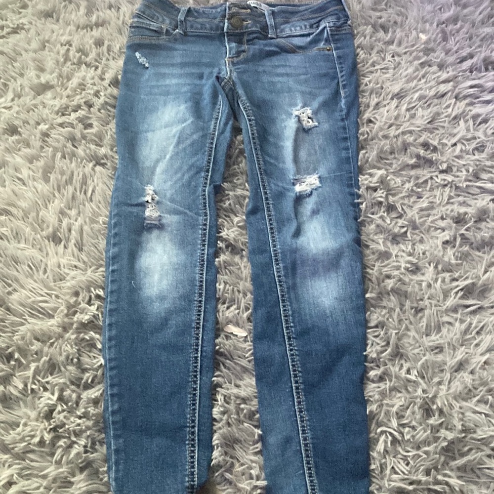 Mudd Girls Dark Wash Mid-Rise Jean Legging with Small Rip Designs — Size 12 Girl